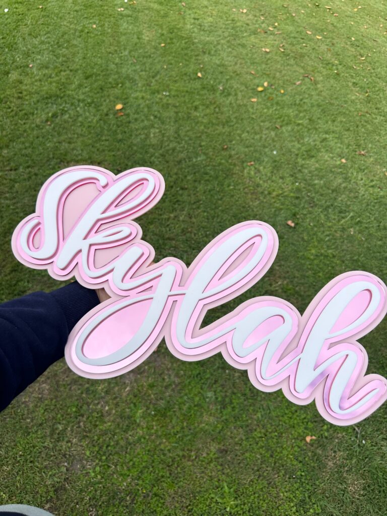 A triple layered, 3D, custom, personalised, acrylic name sign. A unique, handcrafted, and bespoke piece, for any room.