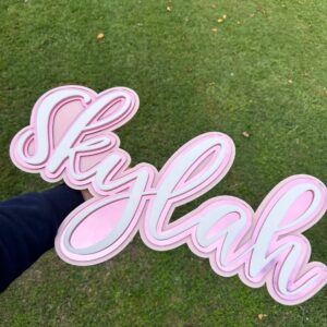A triple layered, 3D, custom, personalised, acrylic name sign. A unique, handcrafted, and bespoke piece, for any room.