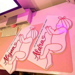 acrylic birth plaque, custom, life size, newborn, baby, personalisation, name, birth details, baby's first year, keepsake.