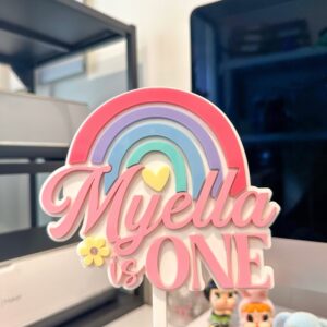 Rainbow Cake Topper | Name & Age with Heart + Daisy Detail