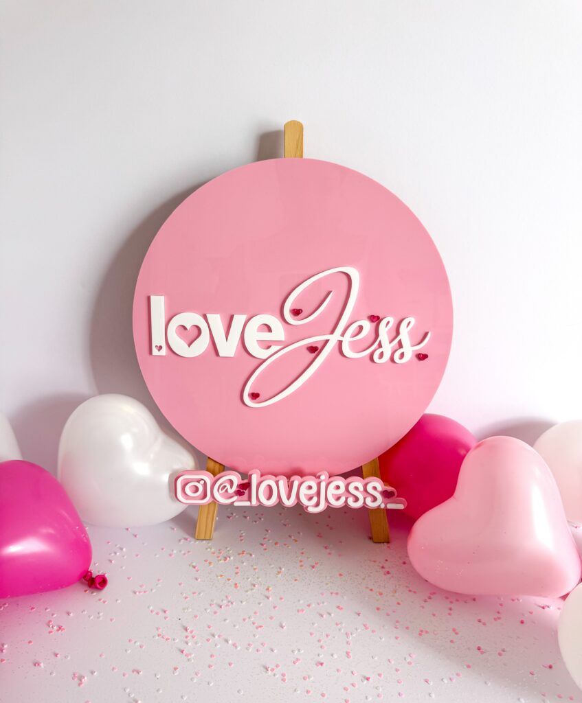 acrylic logo sign with raised lettering, custom watermarks, and a bespoke design. Personalised, custom, and handcrafted.