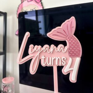 Personalised Mermaid Tail Cake Topper Custom Name & Age
