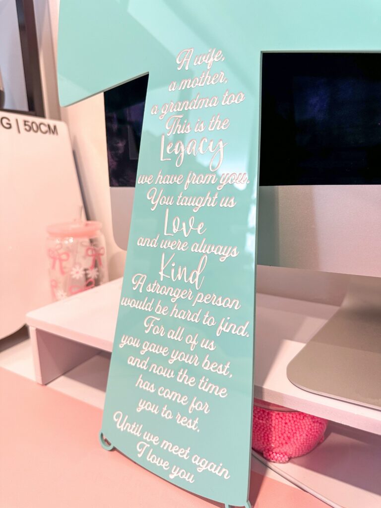 In Loving Memory Cross, a Personalised Memorial Plaque made of layered acrylic, with a glossy finish, for a loved one.