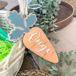 Personalised Carrot Easter Tag – Write Any Name! Adorable Gift Label for Baskets, Boxes & Bags – Fast Shipping