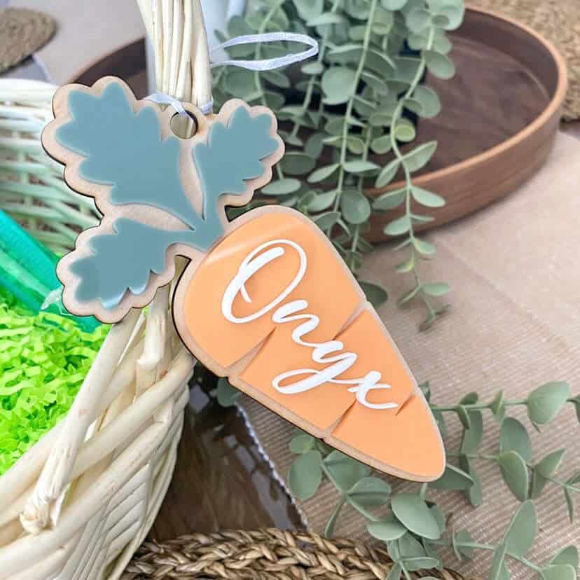 Personalised Carrot Easter Tag – Write Any Name! Adorable Gift Label for Baskets, Boxes & Bags – Fast Shipping