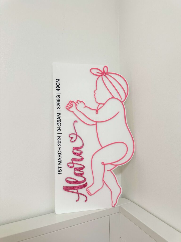 acrylic baby birth plaque, custom, life size, personalisation, ready for your baby's name.