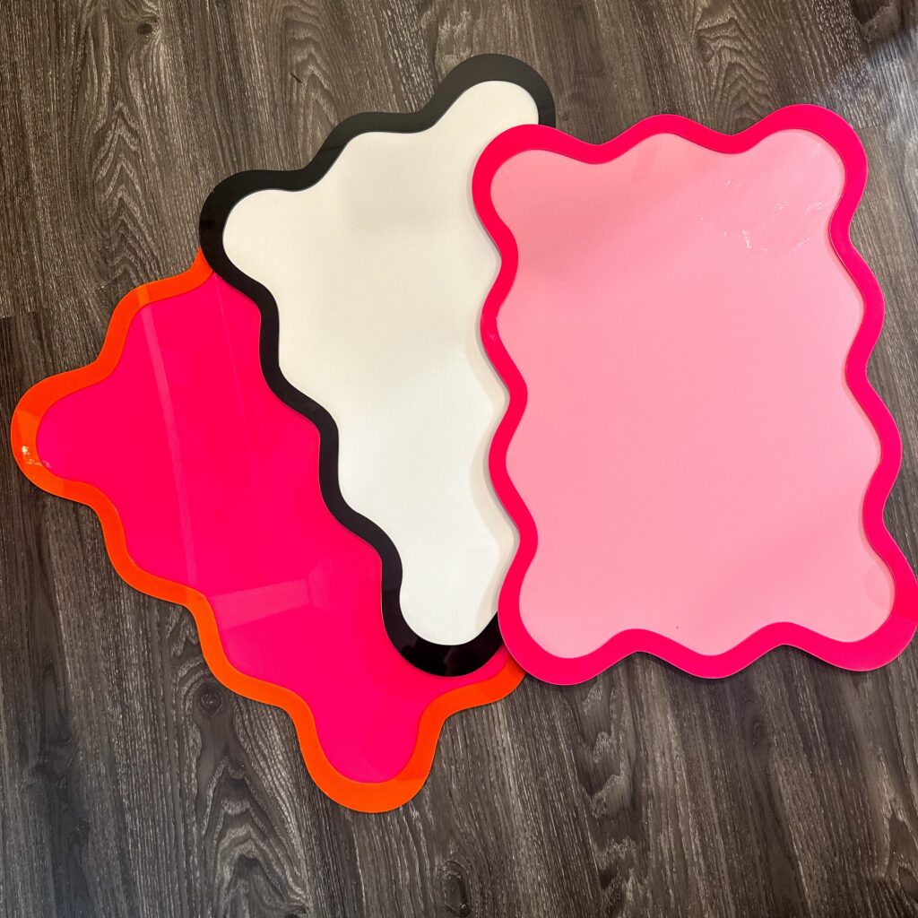Wave Acrylic Event Board Sign with Border | Multi Size, layered acrylic with a mirrored finish.