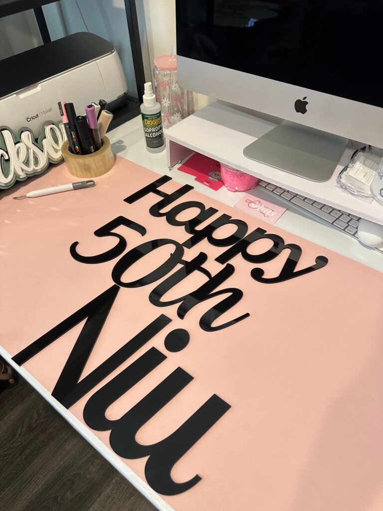 Single layer acrylic event sign, custom, handcrafted, black, ready for personalisation.