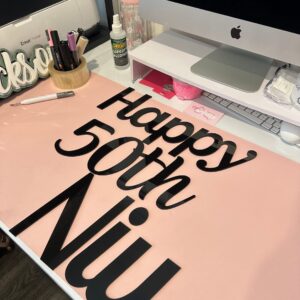 Single layer acrylic event sign, custom, handcrafted, black, ready for personalisation.
