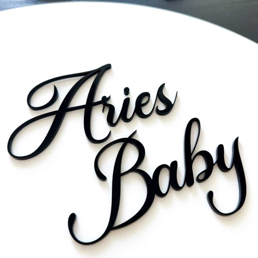 Custom Aries Baby Cake Topper – Wooden Zodiac Sign with Name & Birth Details – Perfect for 1st Birthdays & Showers