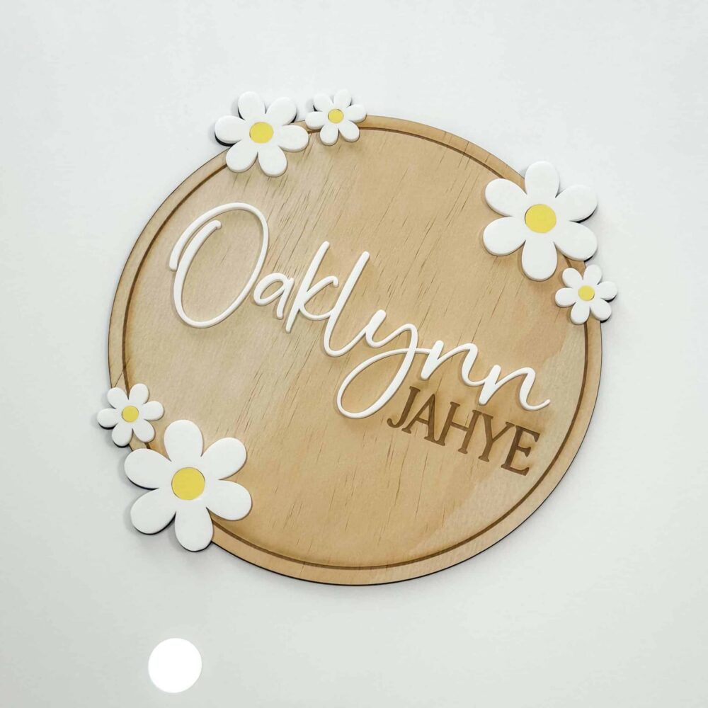 Custom Daisy Name Plaque in Wood and Acrylic