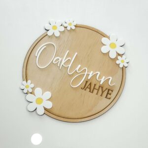 Custom Daisy Name Plaque in Wood and Acrylic
