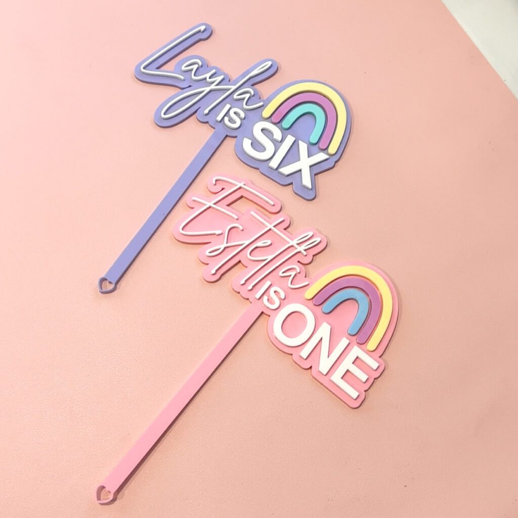 Personalised Rainbow Cake Topper with Custom Name & Age