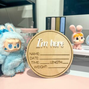 Minimal Baby Announcement Plaque White Wood Acrylic