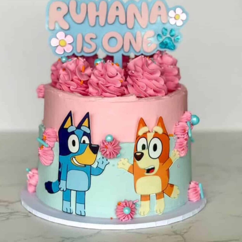 Bluey Cake Topper with Name | Daisy & Paw Prints