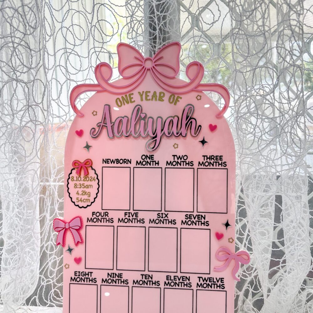 First Year Baby Photo Board Bow Theme Personalised
