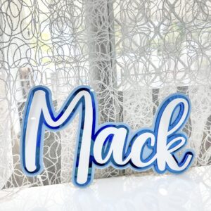 A triple layer acrylic name sign, personalised with a 3D effect, offering a unique and eye-catching 3D decor option.