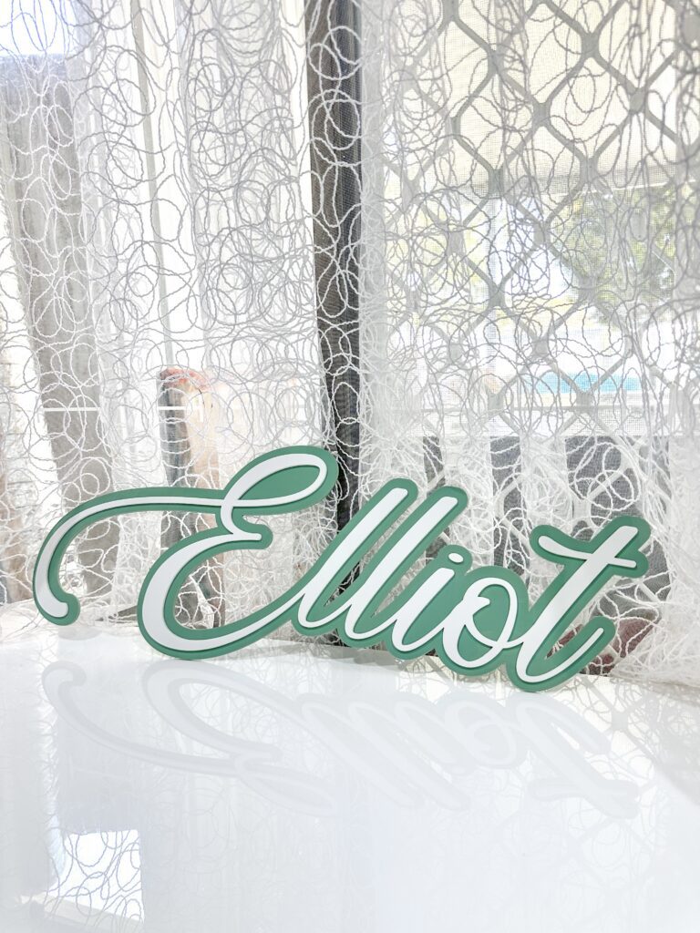acrylic name sign with a double layer design, personalised, ready for customisation.