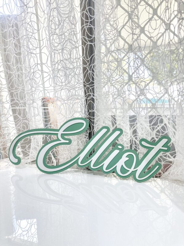 acrylic name sign with a double layer design, personalised, ready for customisation.