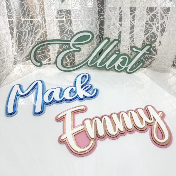 Triple layer acrylic name sign, personalised with 3D effect, decorative wall art.