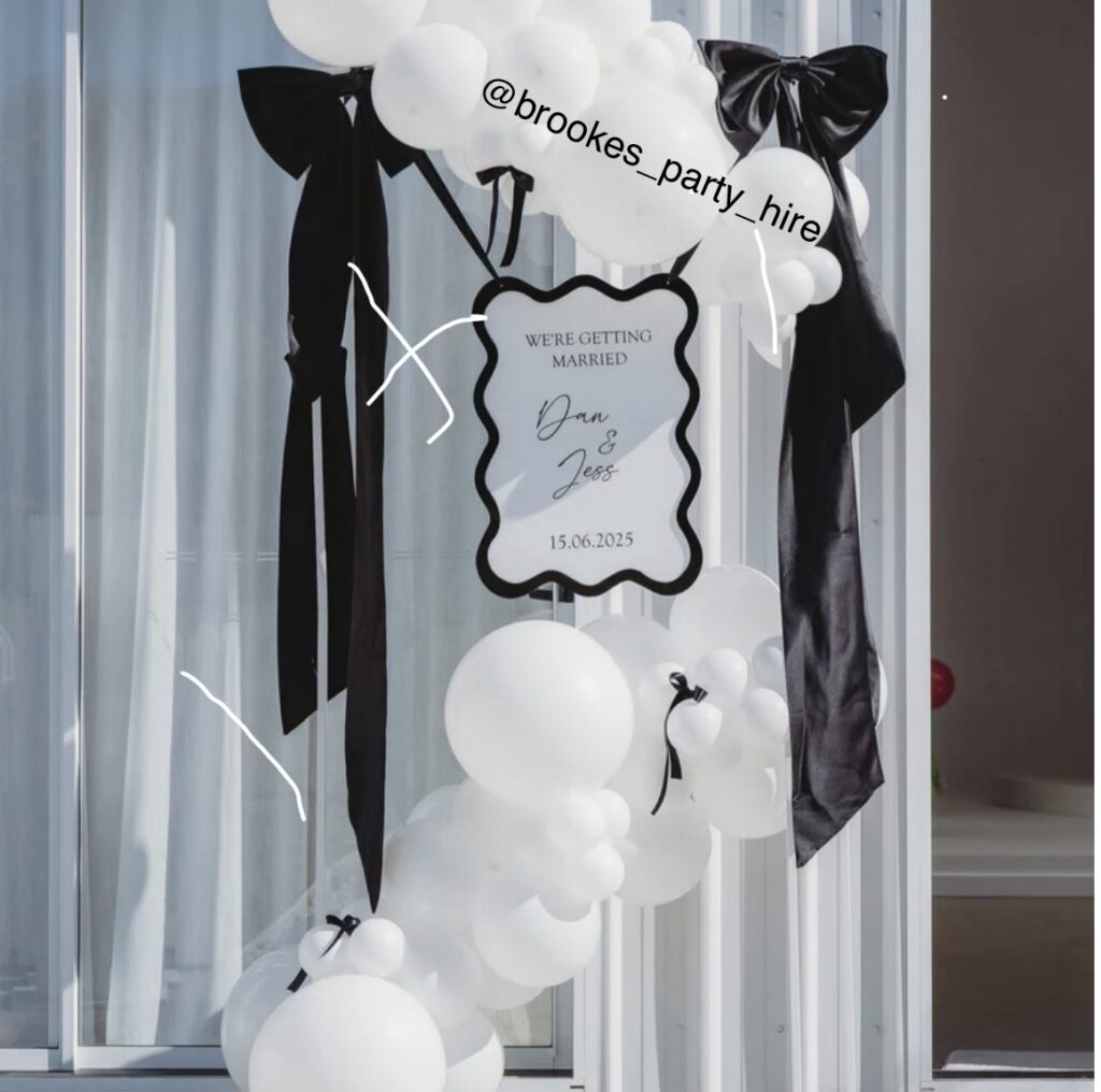 The product is a custom, handcrafted, multi-size wave acrylic event board sign with a border, made of layered acrylic.