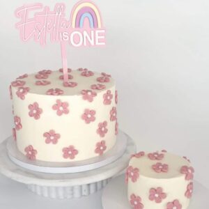 Personalised rainbow cake topper customised with name and age, handmade in acrylic.