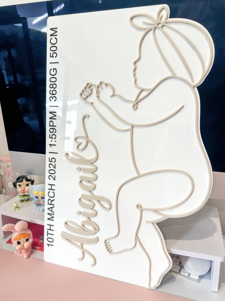 Personalised life size baby birth plaque crafted from high-quality acrylic, showcasing your little one's exact birth length.