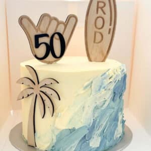 Personalised Wooden Cake Topper - Surfboard with Name, Shaka Hand & Age - Rustic Beach Wedding or Birthday Cake Decor