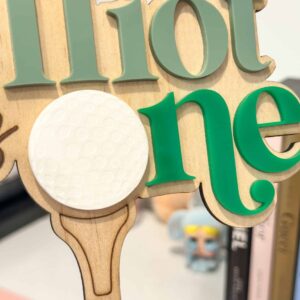 Golf Acrylic Cake Topper | Hole in One Birthday. Personalised, custom, handcrafted, bespoke golf-themed cake topper made.
