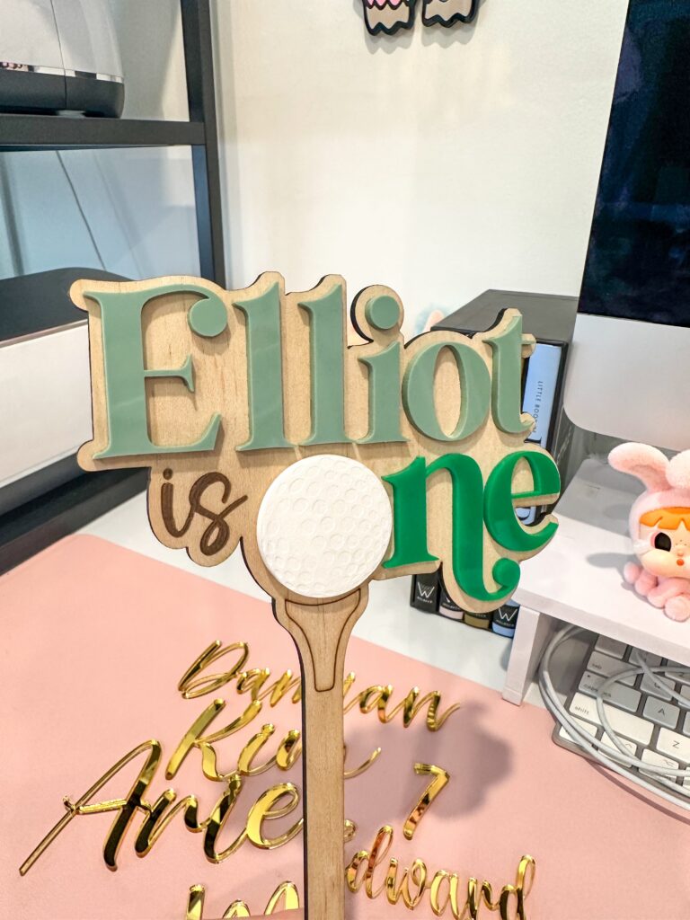 Golf Acrylic Cake Topper | Hole in One Birthday, custom, handcrafted, acrylic cake topper, ready for personalisation.
