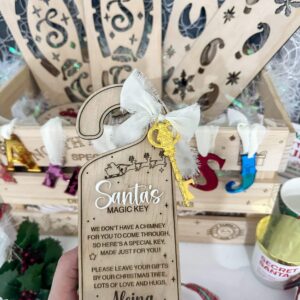 engraved wood with acrylic detailing, personalised Santa's Magic Key Door Hanger Keepsake.