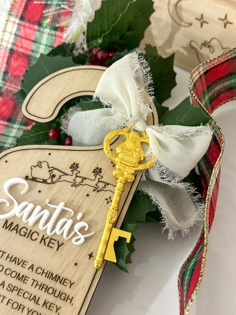 engraved wood with acrylic detailing, personalised Santa's Magic Key Door Hanger Keepsake.