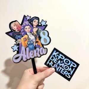 K-Pop Demon Hunters themed 3D acrylic cake topper featuring layered anime-inspired design for party decoration