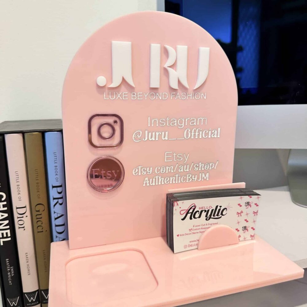 Product photo of a personalised acrylic sign on a plain background.