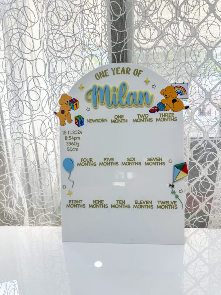 First Year Baby Photo Board Personalised Acrylic, custom, layered acrylic, photo frame.