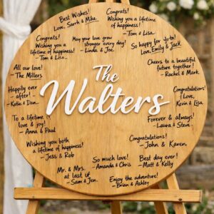 engraved wood base with raised acrylic lettering, personalised 3D Guest Book Sign Wood &amp; Acrylic 60 cm.