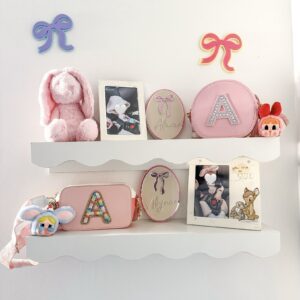 Personalised hot air balloon name plaque, made from layered acrylic with a mirrored finish.