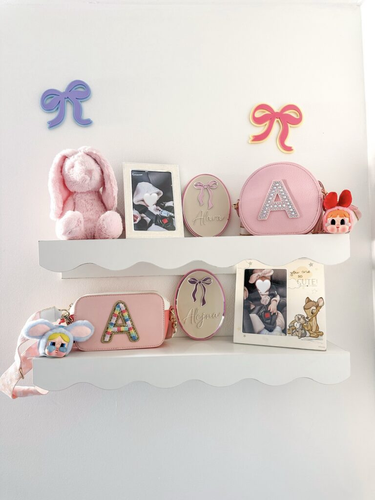 Personalised hot air balloon name plaque, made from layered acrylic with a mirrored finish.