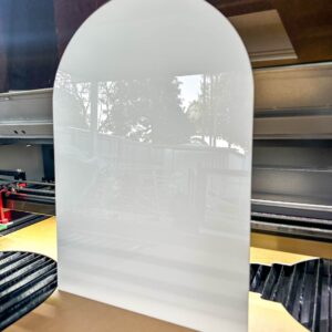 A custom, blank, arch-shaped acrylic plaque, available in various sizes from A6 to A1, for creating your own unique signs.
