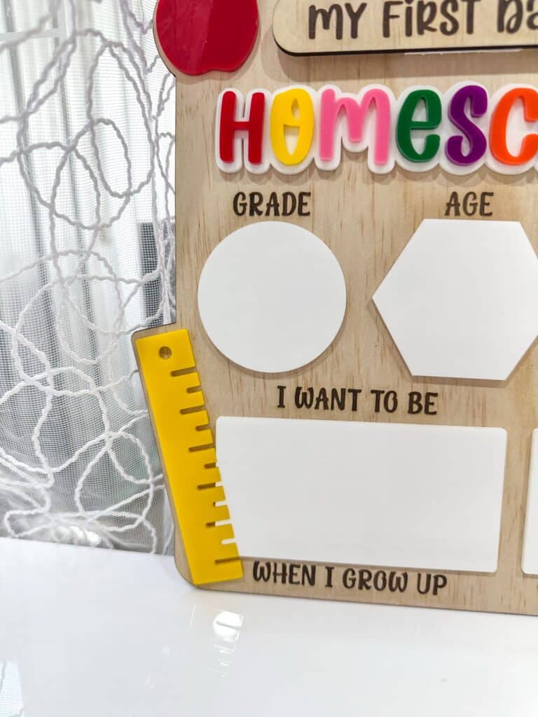 acrylic first and last day school board for homeschool photos, personalised, custom, handcrafted, bespoke.