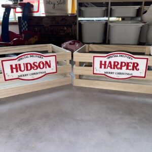 Personalised acrylic name sign, laser‑engraved and freestanding for home or event display.