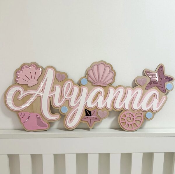 A custom theme triple layer name sign, made from layered acrylic, with a personal touch. This sign is a unique and special.