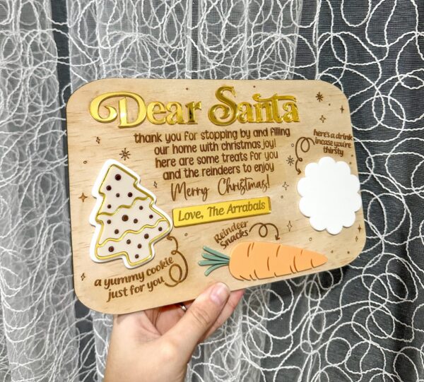 Personalised Clear Acrylic Name Sign Christmas personalised acrylic name sign on a neutral background for product display.