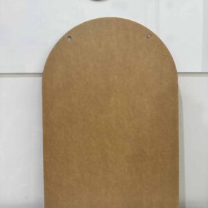 A custom, blank, arch-shaped, A6 to A1 size, acrylic plaque, ready for personalisation.