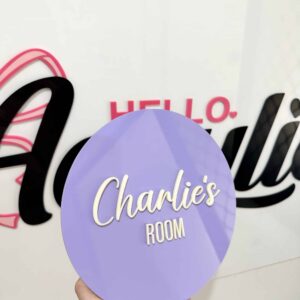 acrylic door sign for kids rooms and nursery, custom, handcrafted, personalised name sign.