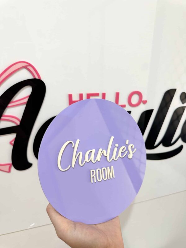 acrylic door sign for kids rooms and nursery, custom, handcrafted, personalised name sign.