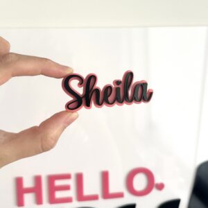 acrylic cake topper with double layer design, personalised with custom name, handcrafted keepsake.