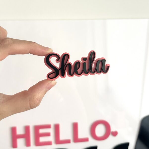 acrylic cake topper with double layer design, personalised with custom name, handcrafted keepsake.