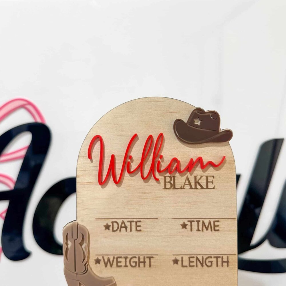 Personalised Cowboy Baby Birth Announcement Plaque