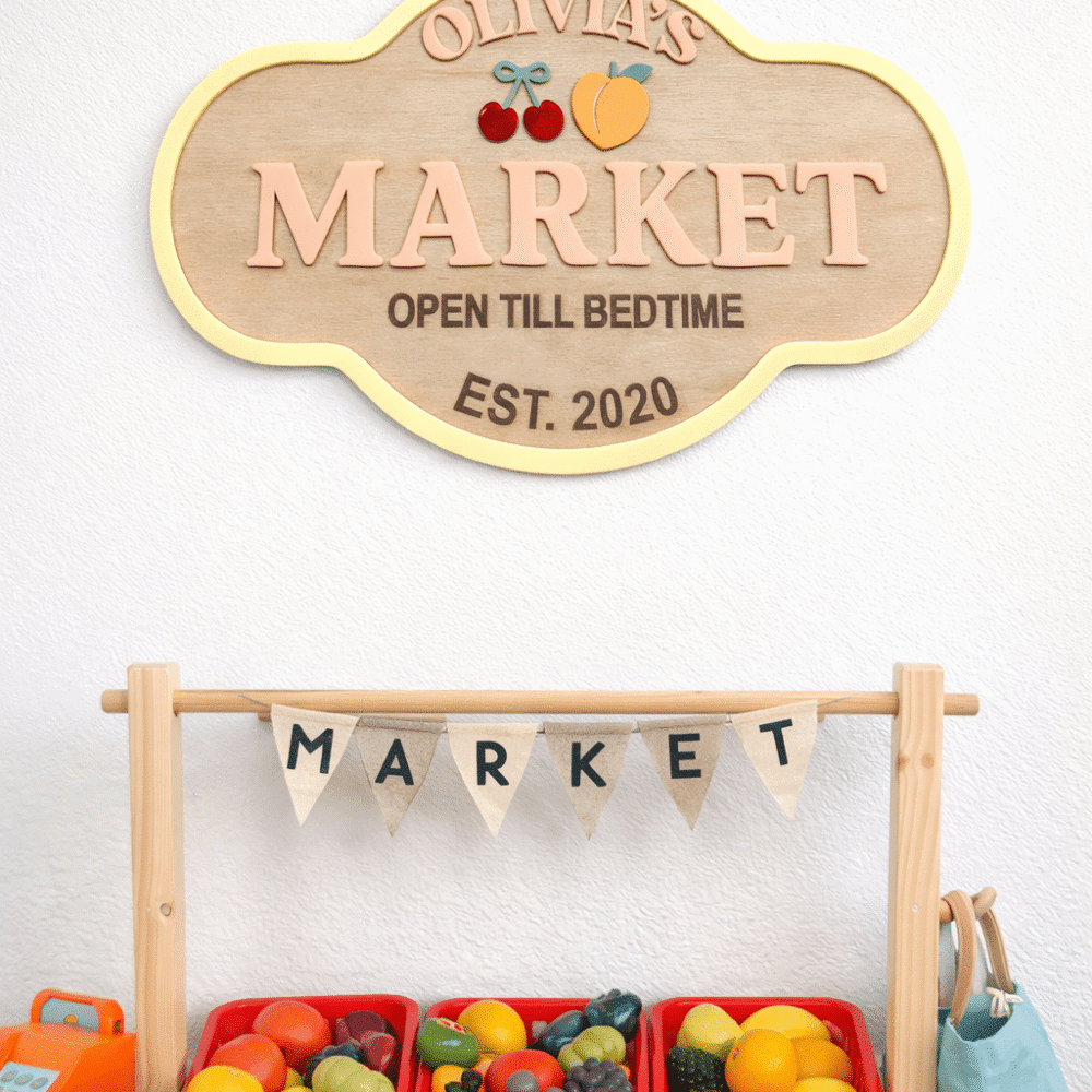 Custom Wooden Play Market Sign Personalised for Kids